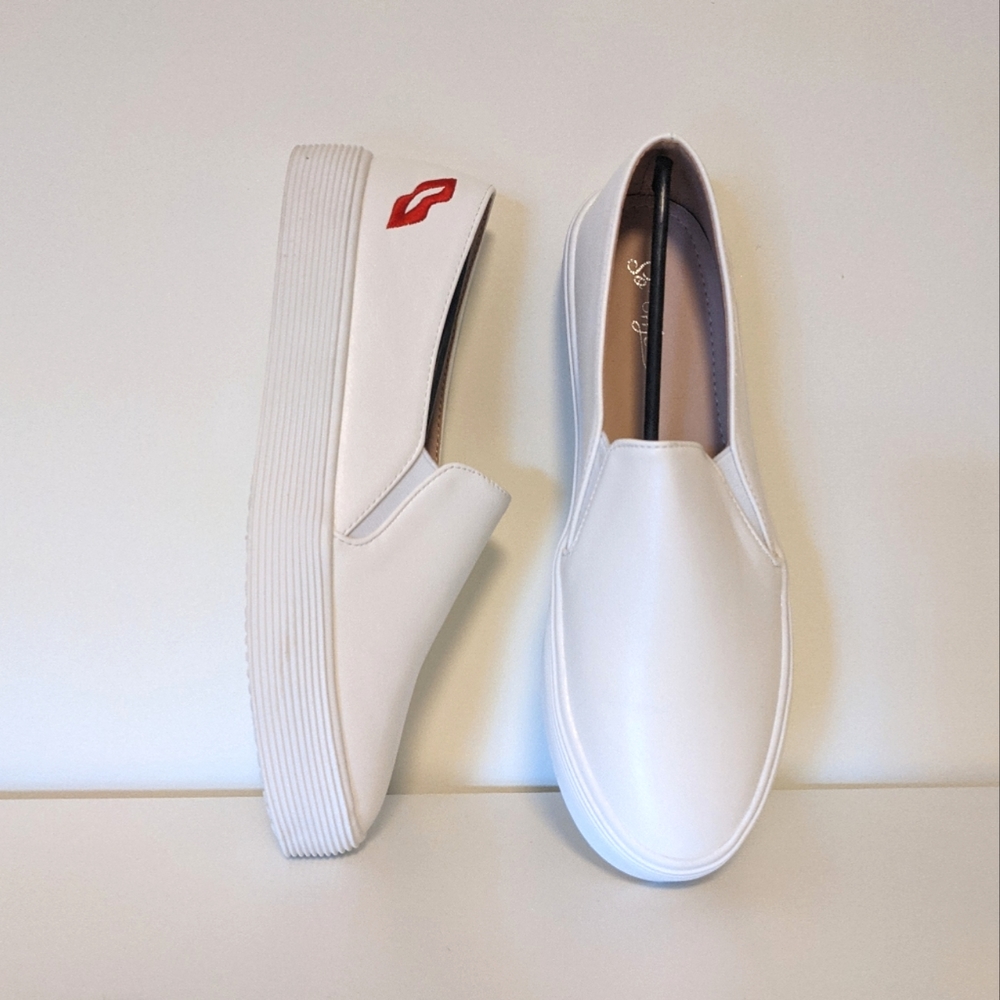 New white slip on loafers